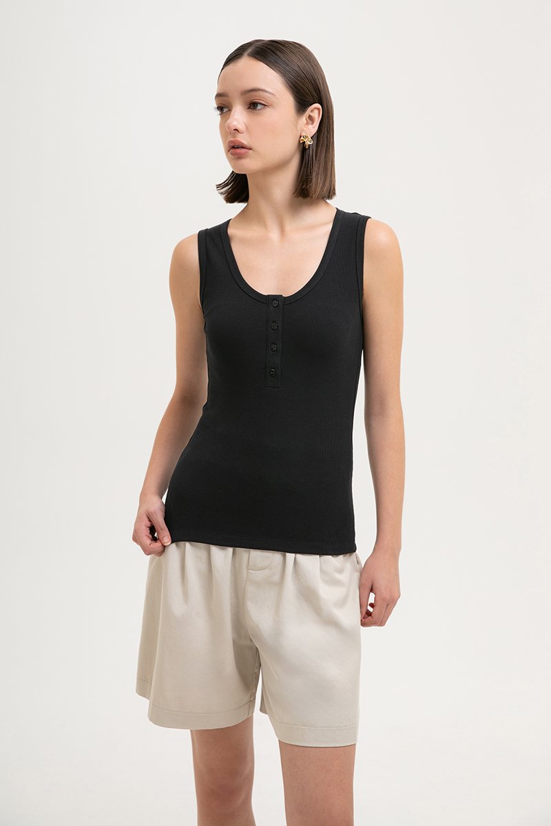 MAVIE SCOOP NECK BUTTON DOWN TANK TOP
