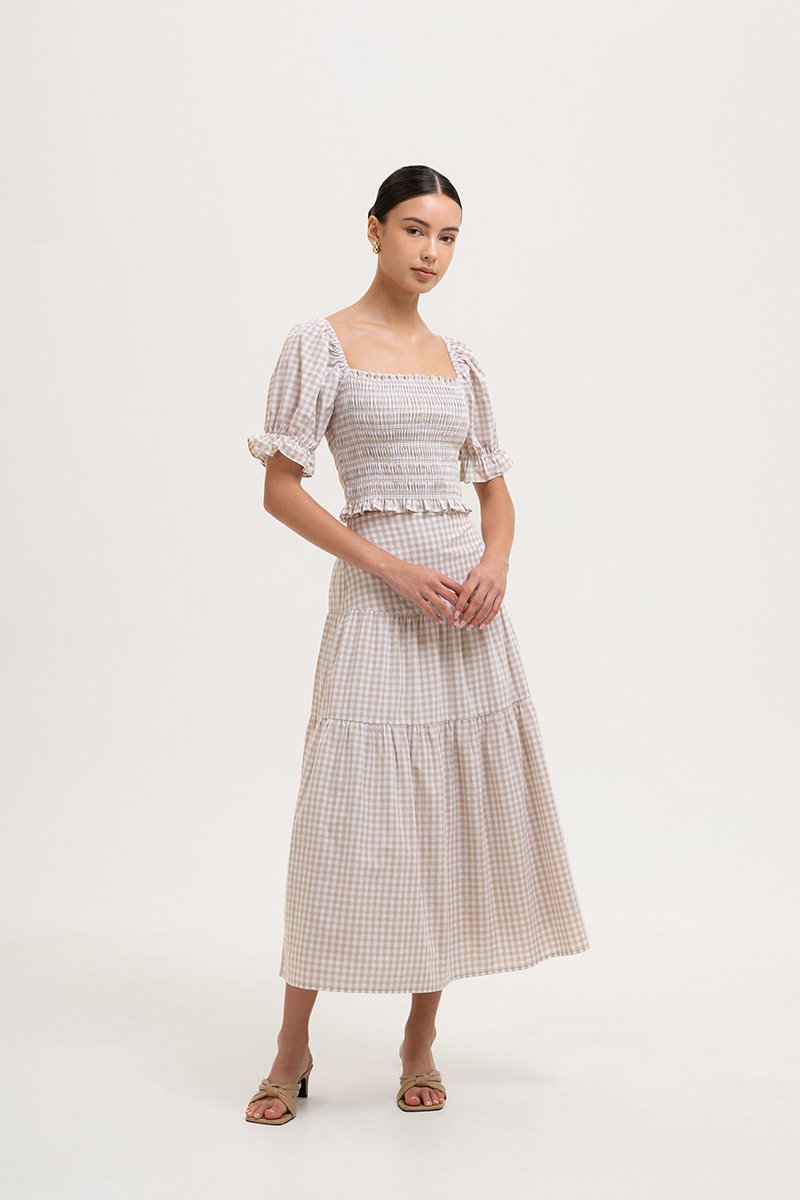 TARRA GINGHAM TIERED MIDI SKIRT