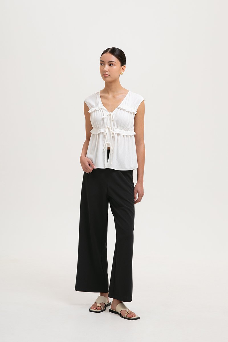 MELLISA RUFFLE TIE FRONT LINEN TOP