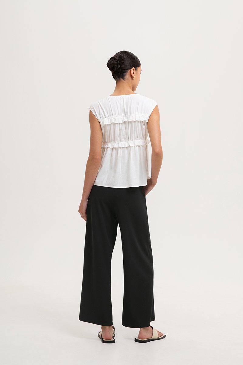 MELLISA RUFFLE TIE FRONT LINEN TOP