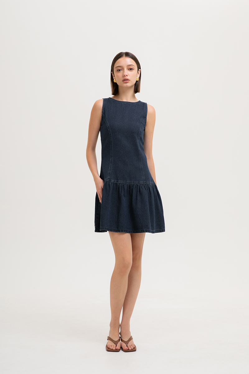 AUDREY DROP WAIST DENIM MINI DRESS