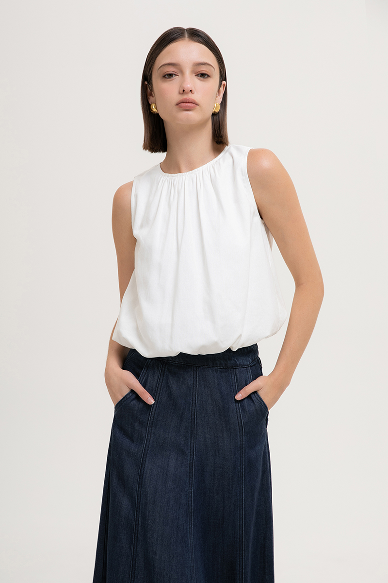AYLA BUBBLE HEM LINEN TOP