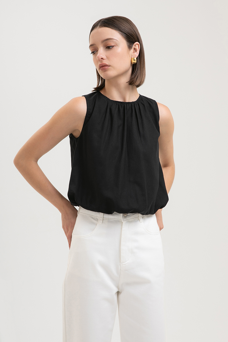 AYLA BUBBLE HEM LINEN TOP
