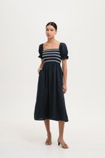 AINSLIE PUFF SLEEVES SMOCKED LINEN DRESS