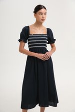 AINSLIE PUFF SLEEVES SMOCKED LINEN DRESS