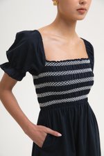 AINSLIE PUFF SLEEVES SMOCKED LINEN DRESS