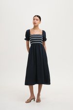 AINSLIE PUFF SLEEVES SMOCKED LINEN DRESS