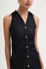 PATRINA RACER RUCHED SHIRT DENIM DRESS