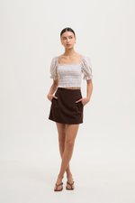 KEYLA GINGHAM SMOCKED PUFF SLEEVES CROP TOP