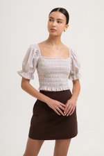 KEYLA GINGHAM SMOCKED PUFF SLEEVES CROP TOP