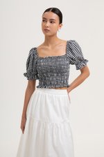 KEYLA GINGHAM SMOCKED PUFF SLEEVES CROP TOP