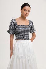 KEYLA GINGHAM SMOCKED PUFF SLEEVES CROP TOP