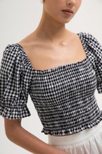 KEYLA GINGHAM SMOCKED PUFF SLEEVES CROP TOP