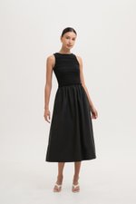 SHANAY RUCHED CONTRAST MIDI DRESS SHANAY RUCHED CONTRAST MIDI DRESS