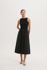 SHANAY RUCHED CONTRAST MIDI DRESS SHANAY RUCHED CONTRAST MIDI DRESS