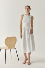 SHANAY RUCHED CONTRAST MIDI DRESS SHANAY RUCHED CONTRAST MIDI DRESS