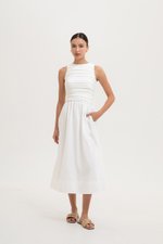 SHANAY RUCHED CONTRAST MIDI DRESS SHANAY RUCHED CONTRAST MIDI DRESS