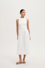 SHANAY RUCHED CONTRAST MIDI DRESS SHANAY RUCHED CONTRAST MIDI DRESS
