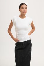 EDDIE CAP SLEEVE RUCHED TEE