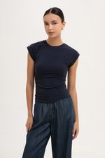EDDIE CAP SLEEVE RUCHED TEE