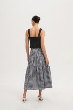 TARRA GINGHAM TIERED MIDI SKIRT