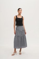 TARRA GINGHAM TIERED MIDI SKIRT