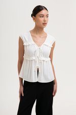 *BACKORDER* MELLISA RUFFLE TIE FRONT LINEN TOP *BACKORDER* MELLISA RUFFLE TIE FRONT LINEN TOP