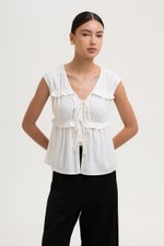 *BACKORDER* MELLISA RUFFLE TIE FRONT LINEN TOP *BACKORDER* MELLISA RUFFLE TIE FRONT LINEN TOP