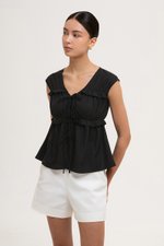 MELLISA RUFFLE TIE FRONT LINEN TOP