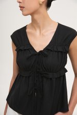 MELLISA RUFFLE TIE FRONT LINEN TOP