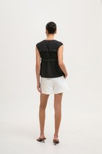 MELLISA RUFFLE TIE FRONT LINEN TOP