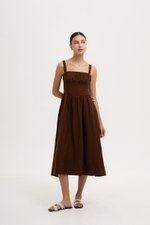 DARYA RUCHED DROP WAIST LINEN DRESS