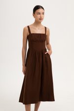 DARYA RUCHED DROP WAIST LINEN DRESS