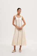 GWENDELYN CONTRAST TRIM MIDI LINEN DRESS