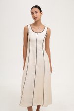 GWENDELYN CONTRAST TRIM MIDI LINEN DRESS