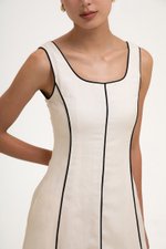 GWENDELYN CONTRAST TRIM MIDI LINEN DRESS