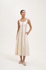 GWENDELYN CONTRAST TRIM MIDI LINEN DRESS