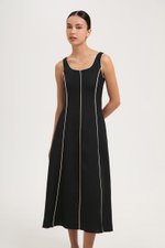 GWENDELYN CONTRAST TRIM MIDI LINEN DRESS