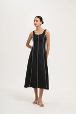 GWENDELYN CONTRAST TRIM MIDI LINEN DRESS