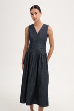 *BACKORDER* SABRINE VEST DROP WAIST DENIM MIDI DRESS