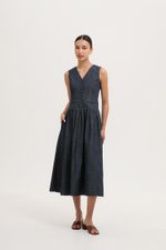 *BACKORDER* SABRINE VEST DROP WAIST DENIM MIDI DRESS