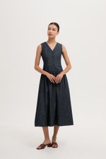 *BACKORDER* SABRINE VEST DROP WAIST DENIM MIDI DRESS