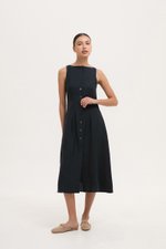 CLAUDINE BUTTON DOWN LINEN MIDI DRESS