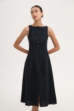 CLAUDINE BUTTON DOWN LINEN MIDI DRESS