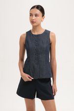 *BACKORDER* CASSANDRA LONG VEST DENIM TOP