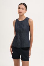 *BACKORDER* CASSANDRA LONG VEST DENIM TOP