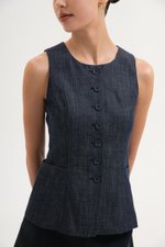 *BACKORDER* CASSANDRA LONG VEST DENIM TOP