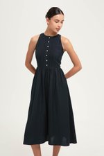 GISELLE BUTTONDOWN PLEATED LINEN MIDI DRESS GISELLE BUTTONDOWN PLEATED LINEN MIDI DRESS