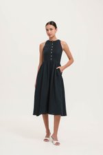 GISELLE BUTTONDOWN PLEATED LINEN MIDI DRESS GISELLE BUTTONDOWN PLEATED LINEN MIDI DRESS