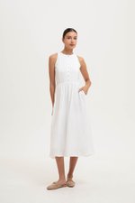 GISELLE BUTTONDOWN PLEATED LINEN MIDI DRESS GISELLE BUTTONDOWN PLEATED LINEN MIDI DRESS